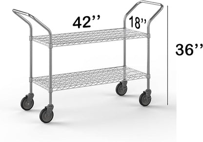 18" W x 42" L x 36" H Chrome Heavy Duty Utility Cart | 2-Tier | NSF Commercial - Image 2