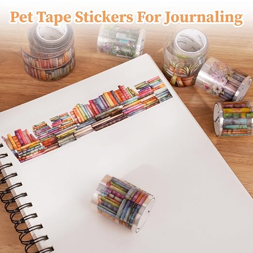 6 Rolls PET Tape Stickers for Journaling, Book-Themed Washi Tape Set, Butterfly - Image 5