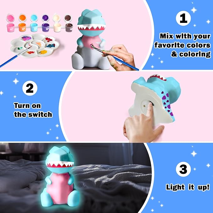 FUNZBO 4.3in Paint Your Own Dinosaur Lamp Kit - Image 3