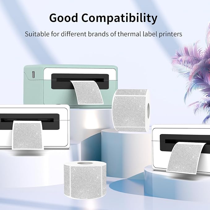 2" x 2" Square Thermal Labels Stickers, Holographic Glitter Thermal Stickers - Image 3