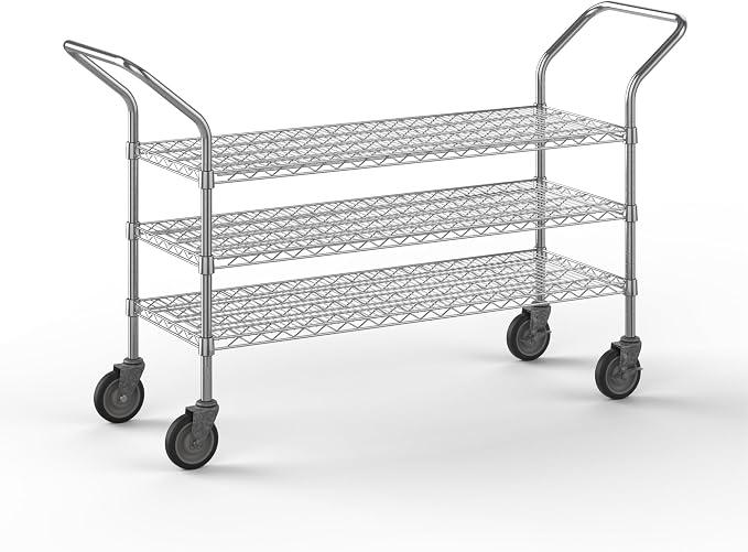 18" W x 48" L x 36" H Chrome Heavy Duty Utility Cart | 3-Tier | NSF Commercial by Regal+Altair