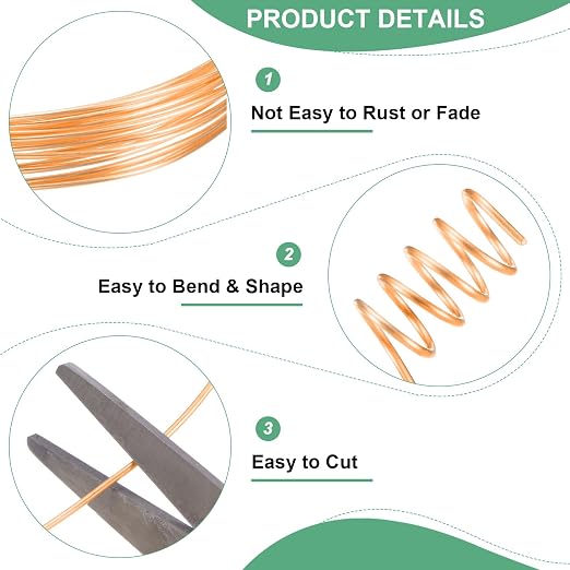 1 mm/18 Gauge Copper Wire for Jewelry Making, 5.2FT Copper Beading Craft Wire - Image 2