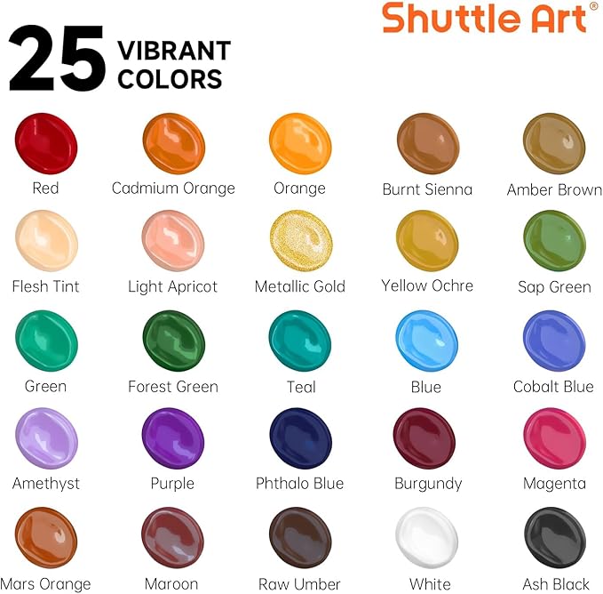 Shuttle Art Acrylic Paint Set, 25 Vintage Colours, 2oz/60ml Bottles, Rich - Image 2