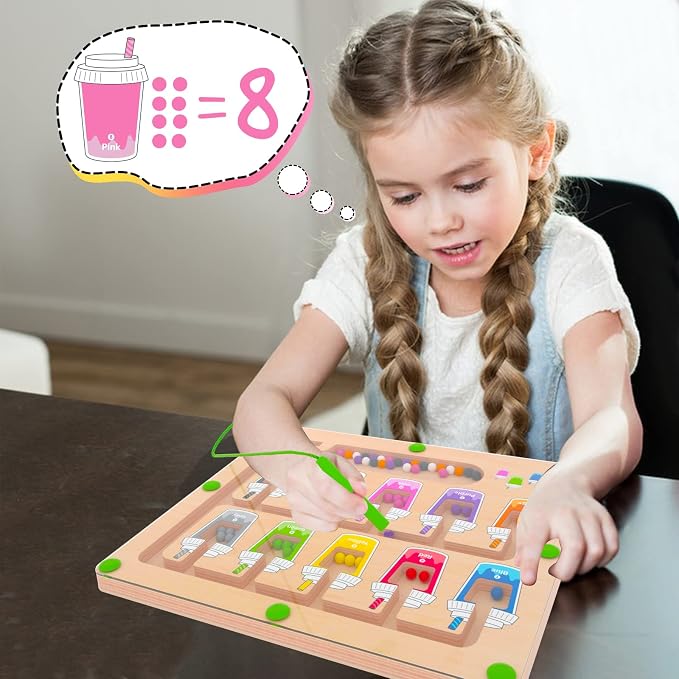 Magnetic Color and Number Maze, Montessori Wooden Magnet Puzzle Game Board - Image 3