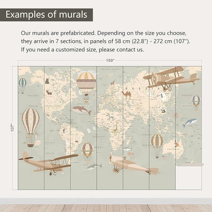 AFZEVEB-Vintage Animal Wallpaper Cartoon Aircraft Map Wall murals - Image 3