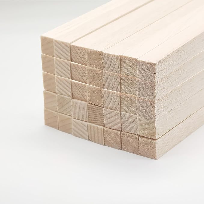 Balsa Wood Sticks, Square Wooden Dowels, Unfinished Hardwood Sticks by BARSHASPACE
