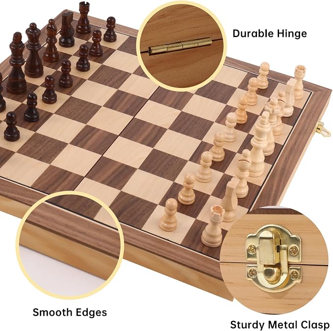 Wooden Chess Set with Folding Board - Image 2