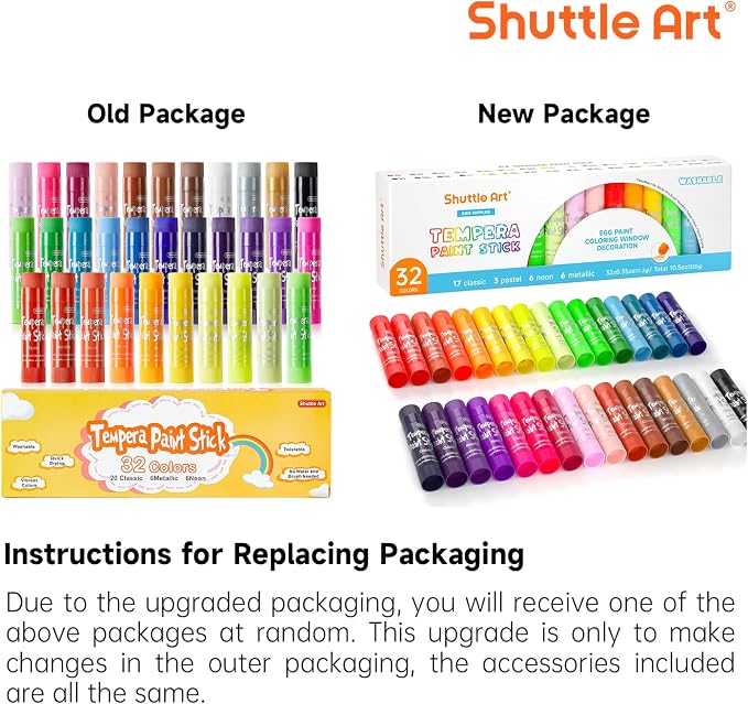 Shuttle Art Tempera Paint Sticks, 32 Colors Solid Tempera Paint - Image 3