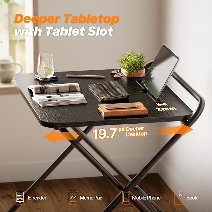Huuger Folding Desk with 3-Level Adjustable Height and Tablet Slot, 24 Inch - Image 8