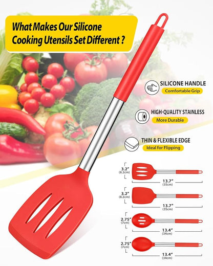 Pack of 4 Silicone Cooking Utensils Set, Non Stick Large Solid Spatulas - Image 2