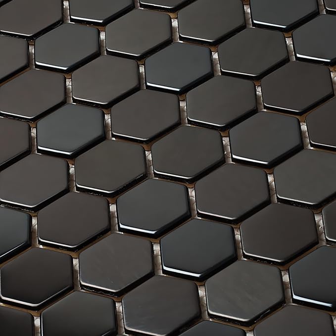 Blujellyfish Hexagon Black Tile Backsplash Metal Mosaic Wall Floor Tiles - Image 9