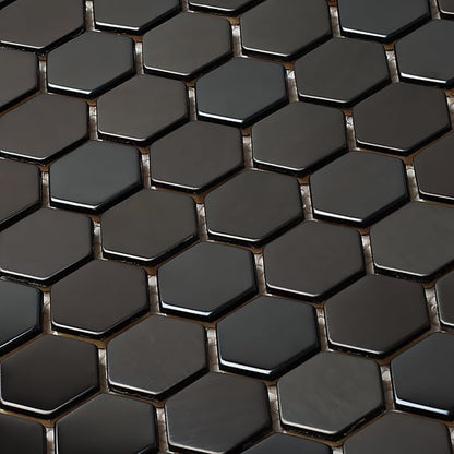 Blujellyfish Hexagon Black Tile Backsplash Metal Mosaic Wall Floor Tiles - Image 9