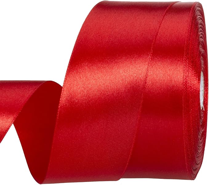 1 1/2 Inch Red Solid Satin Ribbon, 50 Yards Craft Fabric Ribbon by YASEO
