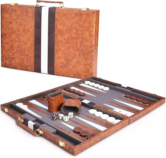 AMEROUS Backgammon Set, 18 Inches Classic Board Game withLeather Case, Folding - Image 8