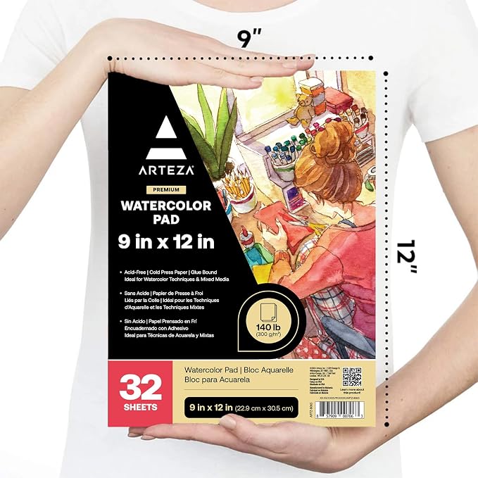 ARTEZA Watercolor Paper, 32 Sheets Each, 9x12 Inch Water Color Paper, - Image 2