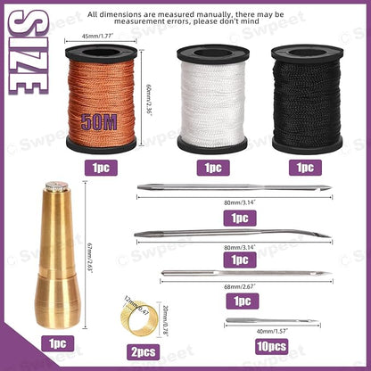 Swpeet 10Pcs Portable Copper Handle Canvas Leather Sewing Awl Needle and 3 - Image 2