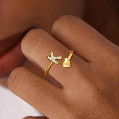 Gold Initial Rings for Women Girls, Dainty 14K Gold Plated Adjustable Initial - Image 6