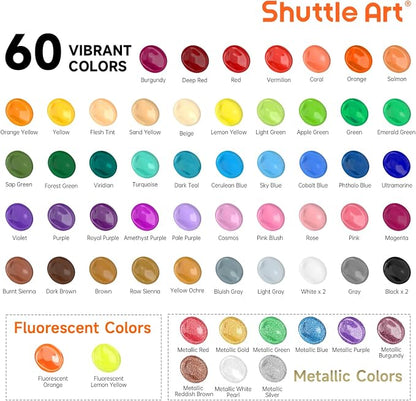 72 Pack Acrylic Paint Set, Shuttle Art 60 Colors Acrylic Paint Including Extra - Image 3