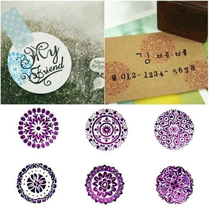 DECORA 6 Pieces Floral Pattern Round Wooden Rubber Stamp - Image 4