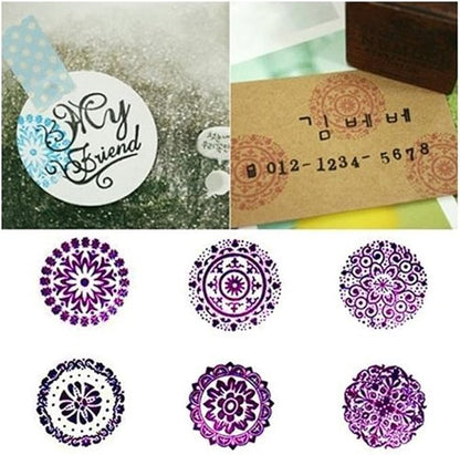 DECORA 6 Pieces Floral Pattern Round Wooden Rubber Stamp - Image 4