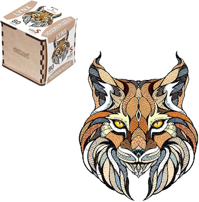 EWA Home Décor – Lynx Small 80 Pieces – Wooden Jigsaw Puzzle by EWAEcoWoodArt