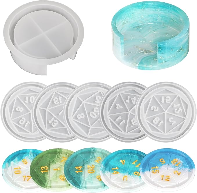 6 Pack Dice Tray Mold + Coaster Mold Holder Mold Resin Clay Jewelry Casting by EVERELAMSiliconeMolds