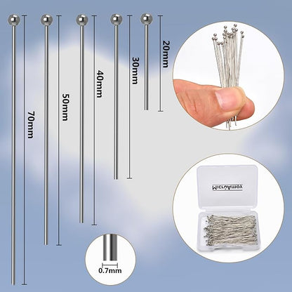 150pcs Silver Filled Ball Pins Non Tarnish Craft Earring Bracelet Jewelry - Image 2