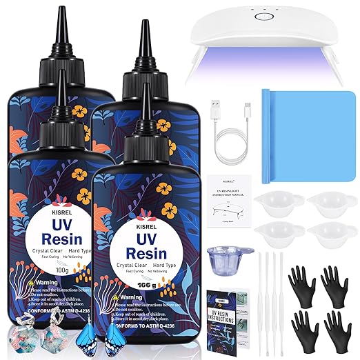 UV Resin with Light - 400g Hard Type Crystal Clear Ultraviolet Curing UV Resin by KISREL