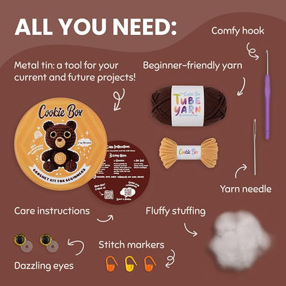 Cookie Box Crochet Kit for Beginners – Gift Set to Make Bear Bruno Amigurumi - Image 2