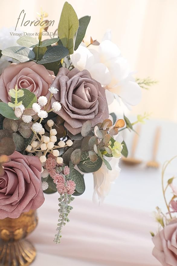 Floroom Artificial Flowers 25pcs Real Looking Dusty Rose Ombre Colors Foam Fake - Image 5