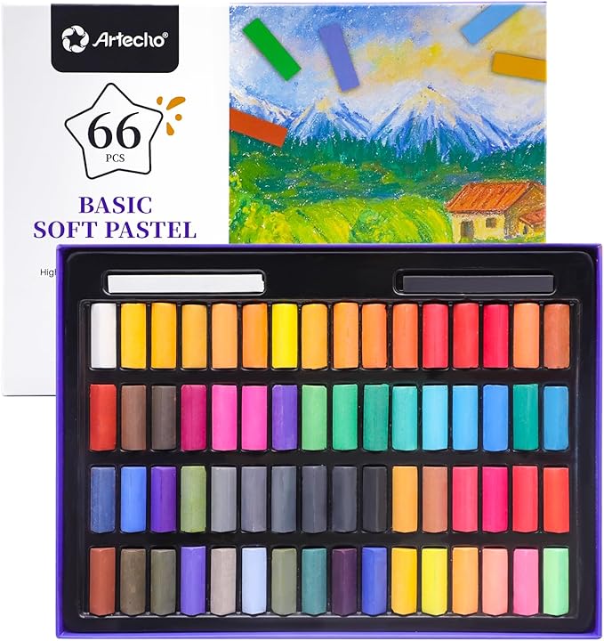 Artecho 66pcs Soft Pastels, 64 Colors Including 4 Fluorescent Colors, Extra by Artecho
