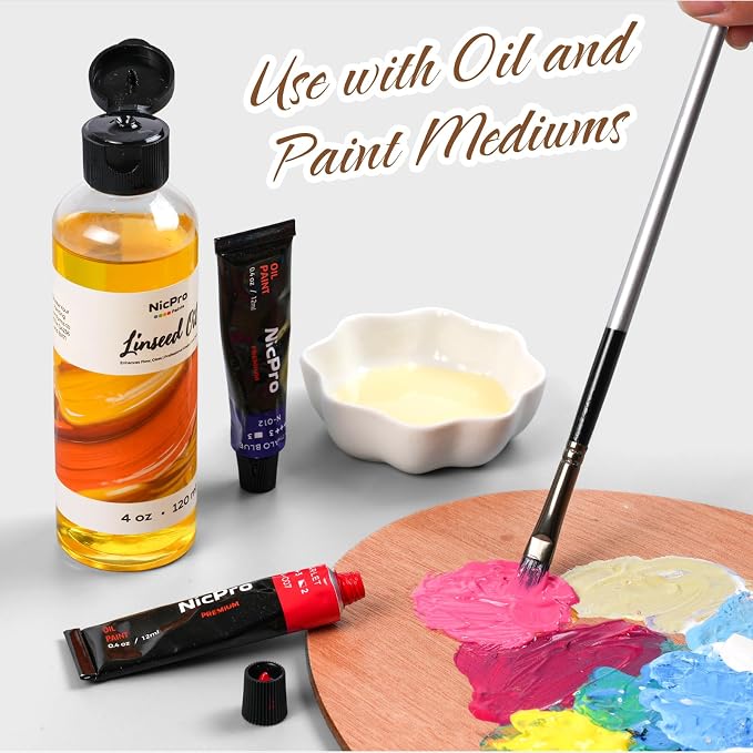Nicpro Linseed Oil for Painting, 4oz Refined Linseed Oil Medium for Thinning - Image 3