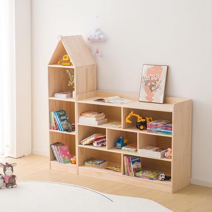 Wooden 7 Compartment Storage Cabinet Organizer Kids 3 Tier Wood Bookshelf - Image 2