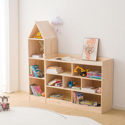 Wooden 7 Compartment Storage Cabinet Organizer Kids 3 Tier Wood Bookshelf - Image 2