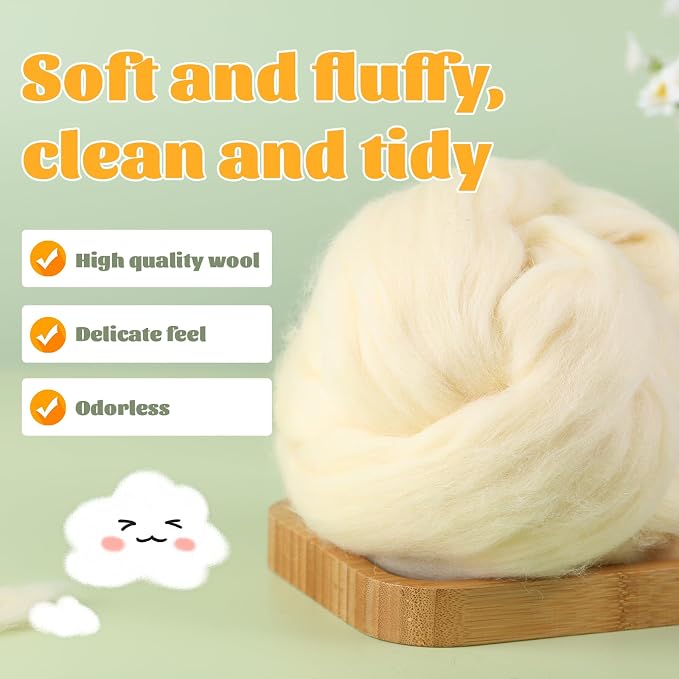 3.53oz Wool Roving Yarn, Wool Felting Supplies, Pure Wools, Chunky Yarn - Image 3