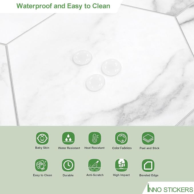45-Sheet Hexagon Peel and Stick Backsplash, Stone Composite Stick on Decorative - Image 2