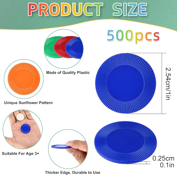 Coopay 500 Pieces 10 Colors Plastic Poker Chips, 1 Inch Bingo Chips Bulk - Image 2