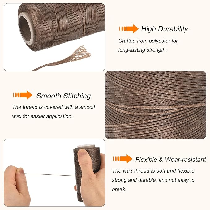 MECCANIXITY Waxed Thread, 284 Yard 0.8mm 150D Flat Wax Thread Polyester Waxed - Image 3