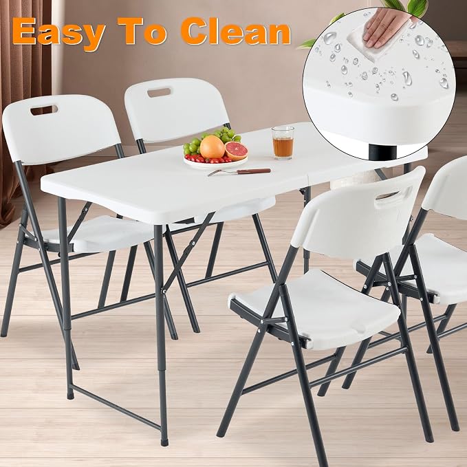 4ft Folding Table, Portable Fold-in-Half Adjustable Height Utility Table - Image 5