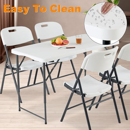 4ft Folding Table, Portable Fold-in-Half Adjustable Height Utility Table - Image 5