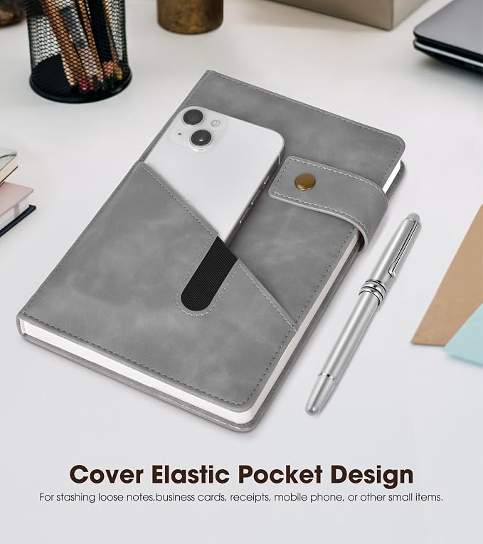 Grey A5 Lined Leather Journal Notebook - Image 3