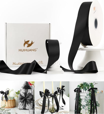 HUIHUANG Black Satin Ribbon 1-1/2 inch x 100 Yards Double-Faced Satin Ribbon by HUIHUANG