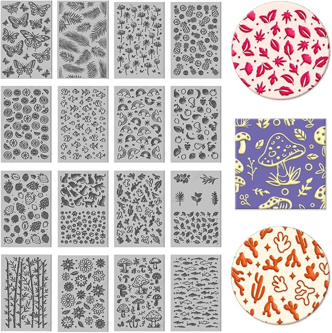 CHGCRAFT 16 Sheets 16 Styles Animals Dandelions Polymer Clay Texture Mat by chgcraft