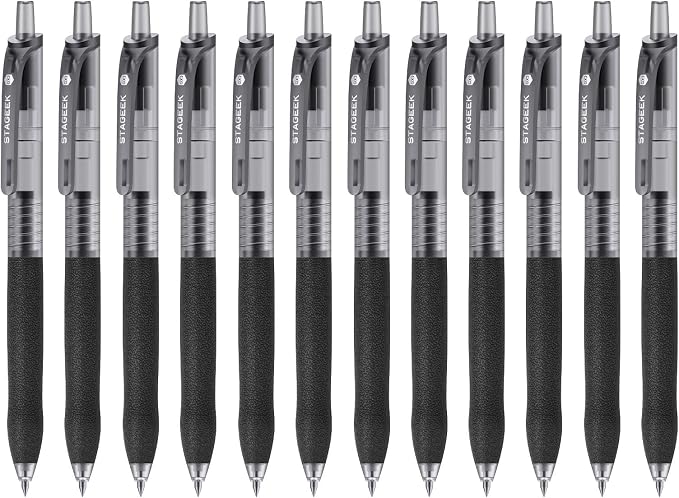 0.5mm Gel Pens Fine Point Smooth Writing Pens, Retractable Leather-Like Black by STAGEEK