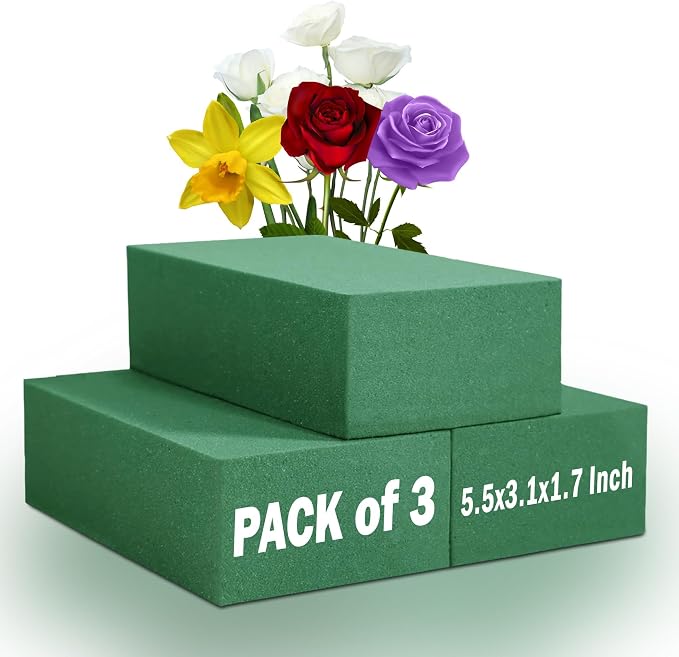3 PCS Wet Floral Foam Blocks for Fresh Flowers, Each Green Foam for Flower by FLORABELS