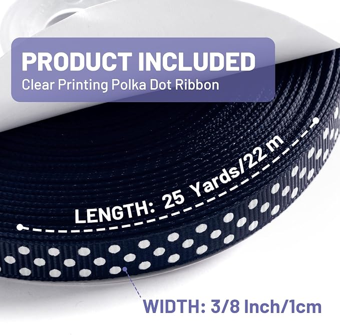 Polka Dot Grosgrain Ribbon 3/8 Inch, 25 Yards Spool Navy Blue and White Dot - Image 2