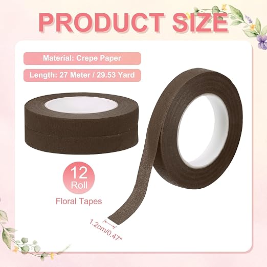 MECCANIXITY 12 Rolls Floral Tapes, 30 Yard x 1/16 in Florist Crepe Flowers - Image 2