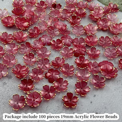 100pcs Acrylic Flower Beads, 19mm Cherry Blossom Plastic Gradient Flower Spacer - Image 2