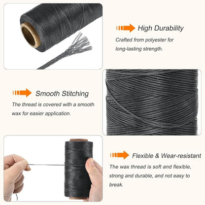 MECCANIXITY Waxed Thread, 197 Yard 1mm 210D Flat Wax Thread Polyester Waxed - Image 3