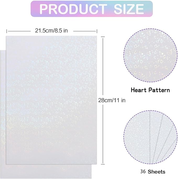 Holographic Sticker Paper, 36 Sheets Transparent Holographic Vinyl Overlay - Image 2